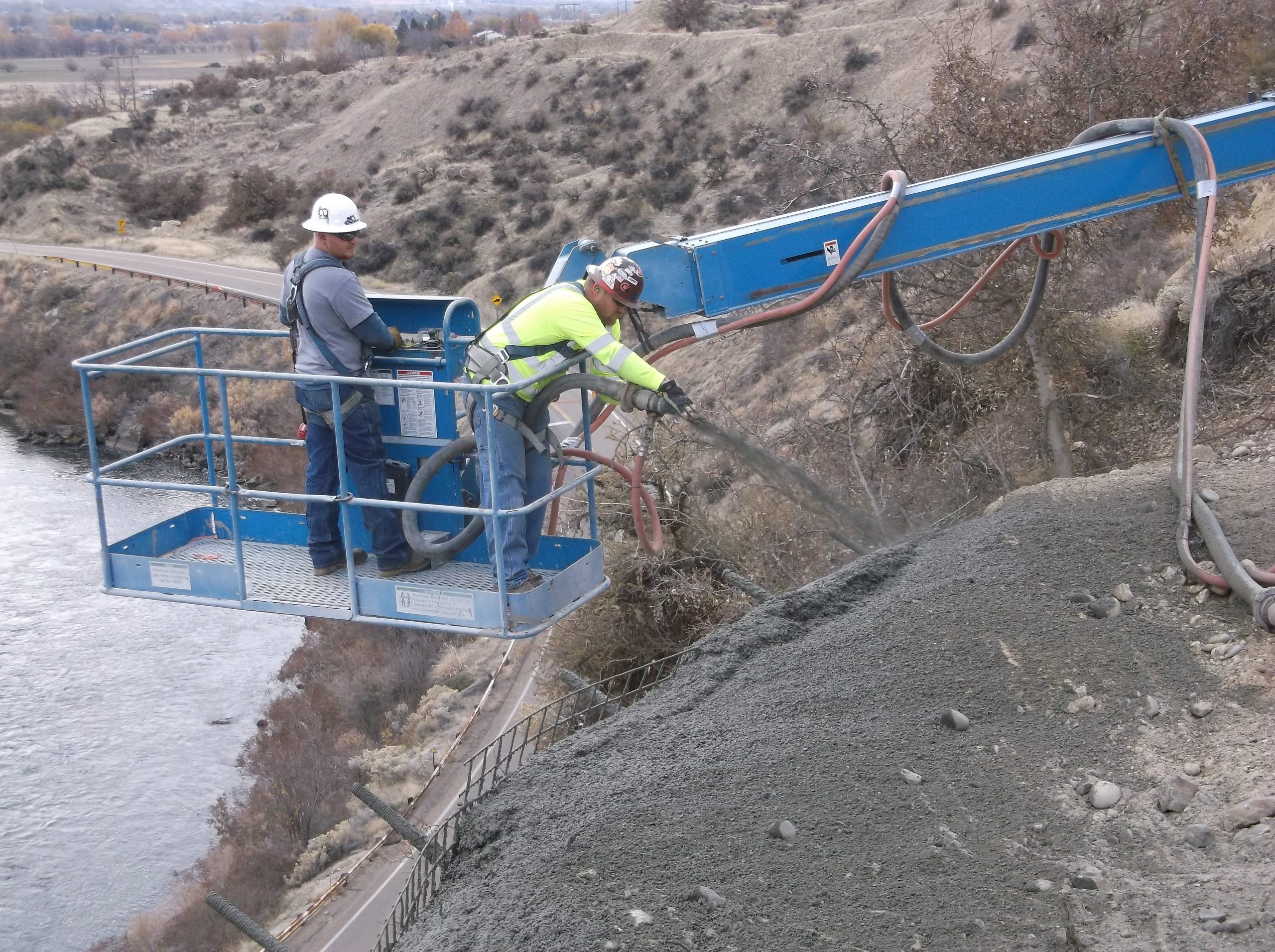 Shotcrete application on shoreline