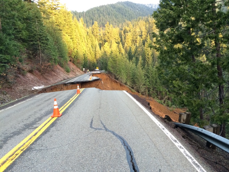 Slope failure on roadway