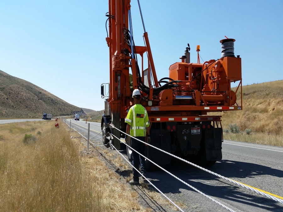 RailCO cable wire barrier installation on highway median