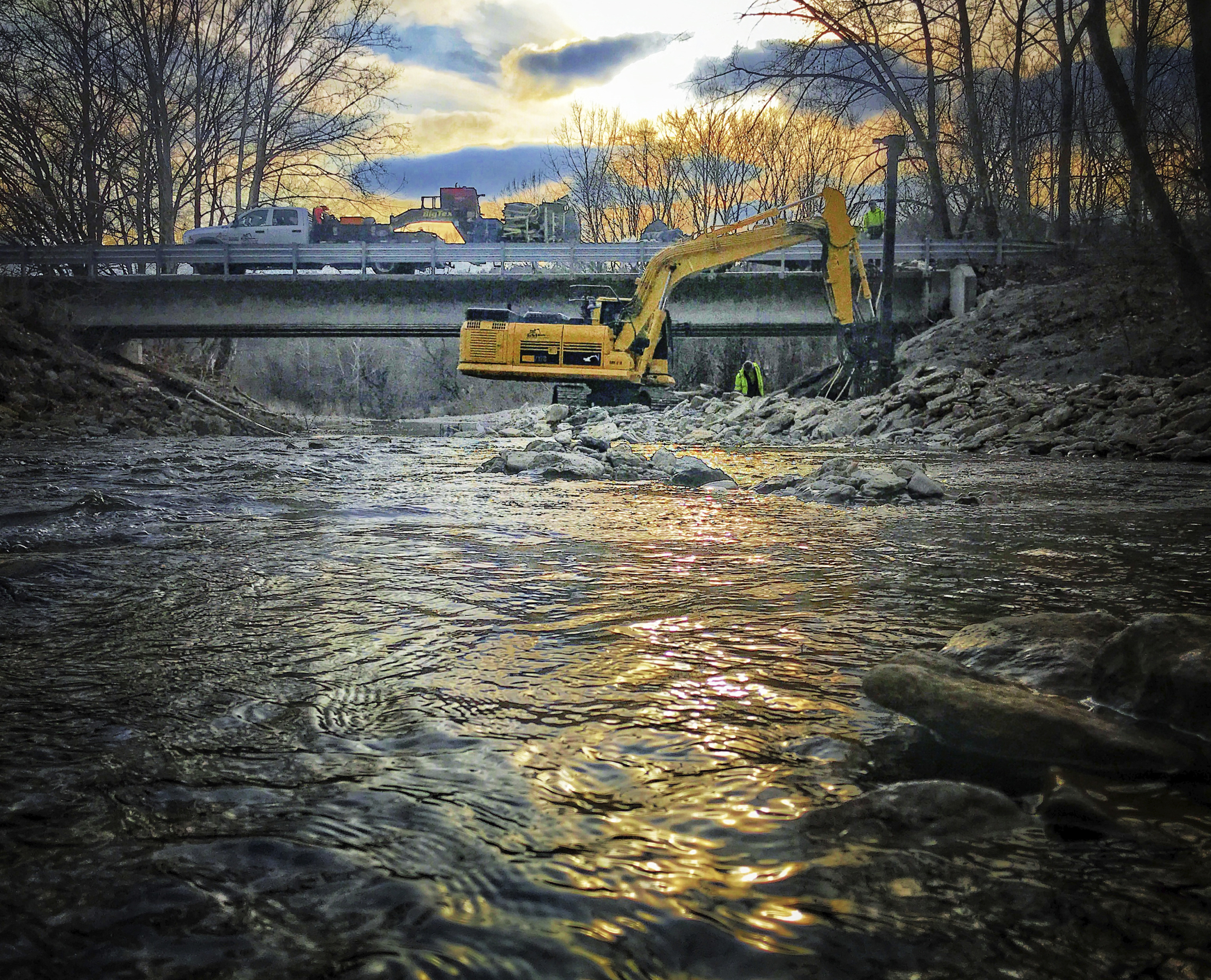 Shoreline Stabilization working in a river