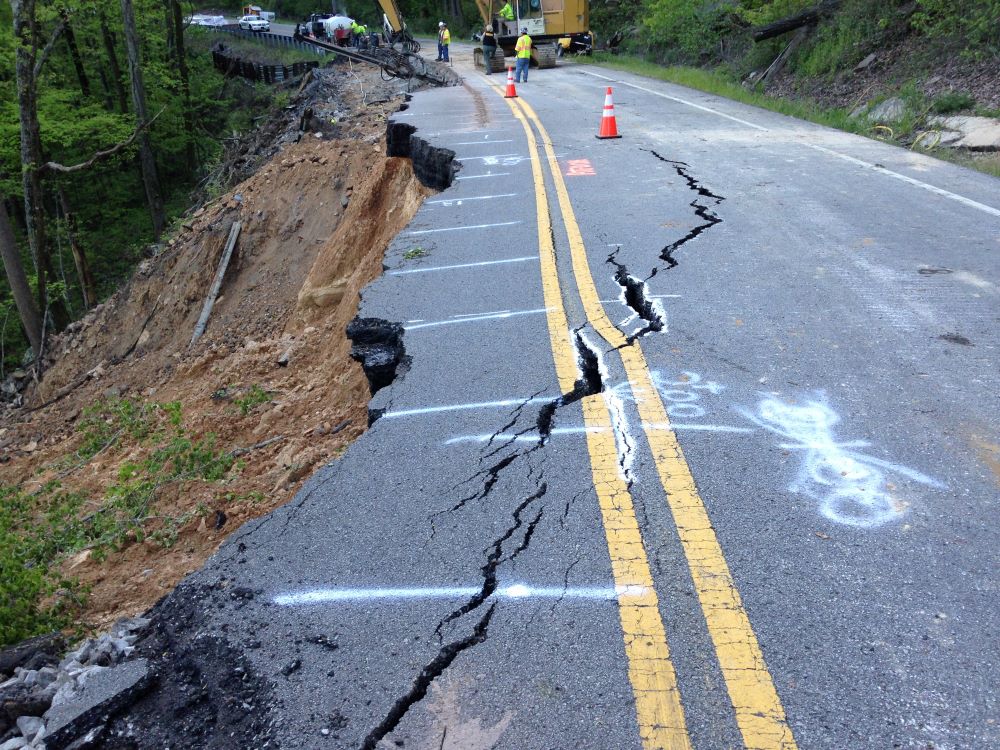 Washed out roadway