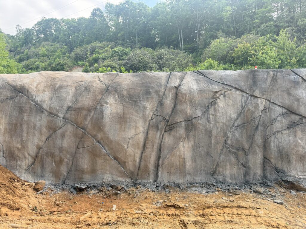 Geologic finish shotcrete wall.